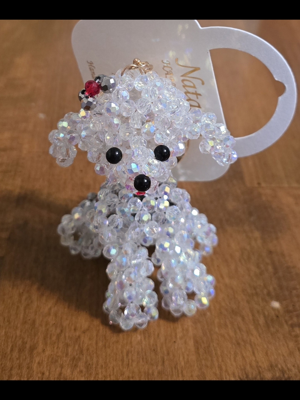 Iridescent Crystal Dog Keychain Card Holder - White